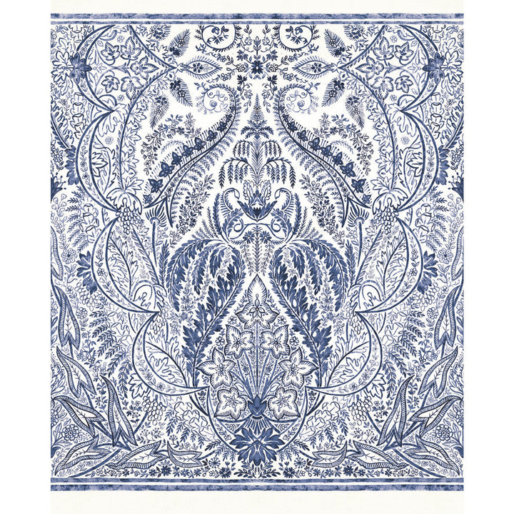 Jaipur Paisley Damas Blue Wall Mural by York Wallcoverings Designer Damask Resource Library Covers 4 panels - measures 9-ft wide by 11.2-ft tall when assembled 27-in by 11.2-ft long roll Prepasted 0 - Swanky Fabrics -