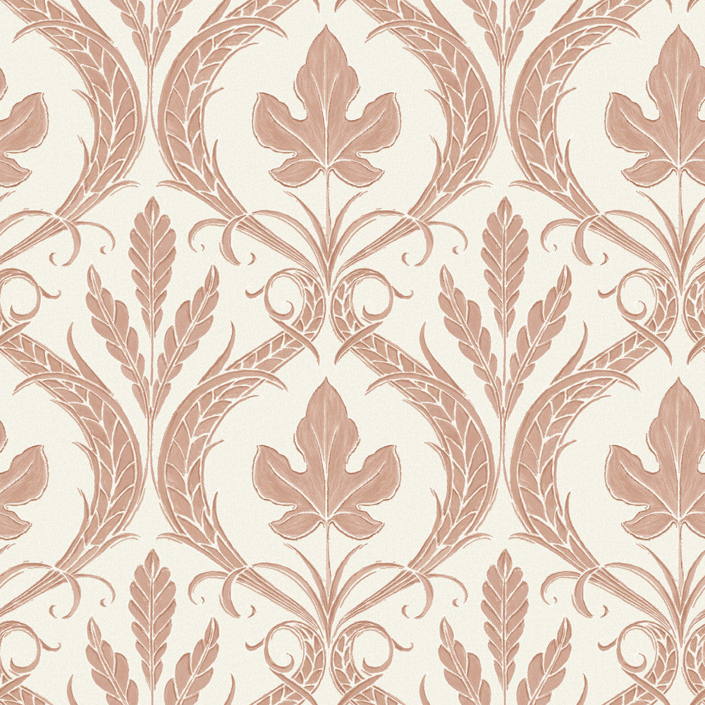Adirondack Damask Brown & Beige Wallpaper by York Wallcoverings Designer Damask Resource Library Covers about 56.4 square feet 20.5-in by 33-ft long roll Prepasted 20.5 - Swanky Fabrics -