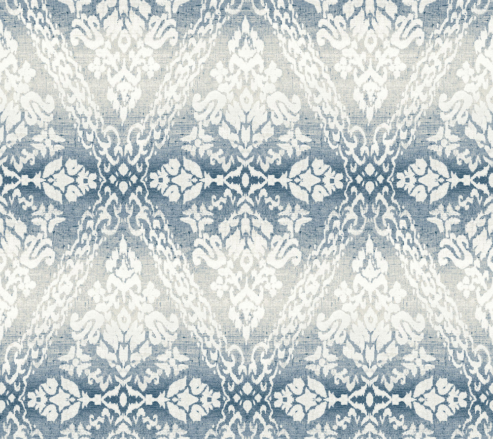 Tudor Diamond Damask Navy Wallpaper by York Wallcoverings Designer Damask Resource Library Covers about 60.8 square feet 27-in by 27-ft long roll Prepasted 24 - Swanky Fabrics -