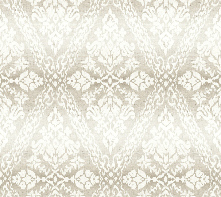 Tudor Diamond Damask Off White Wallpaper by York Wallcoverings Designer Damask Resource Library Covers about 60.8 square feet 27-in by 27-ft long roll Prepasted 24 - Swanky Fabrics -