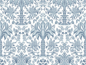 York Wallcoverings Wallpaper Palmetto Palm Damask Blue