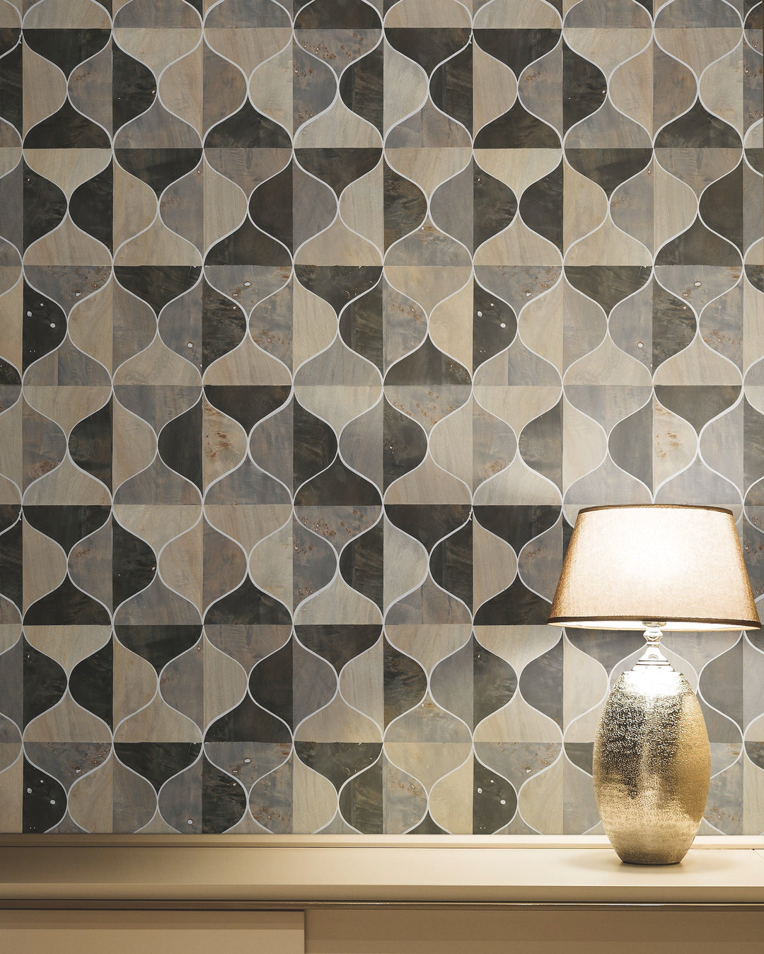 Burlwood Ogee Black & Taupe Wallpaper by Candice Olson Designer