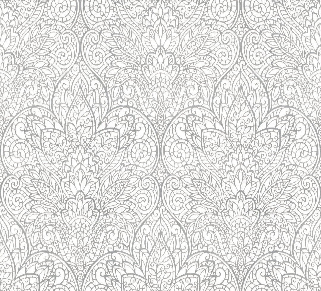 Paradise Bright White & Silver Wallpaper by Candice Olson Designer