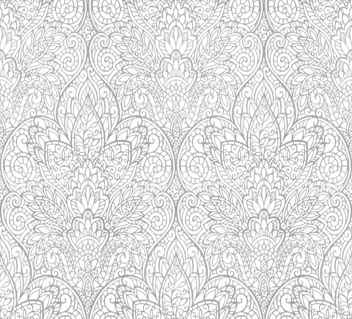 Paradise Bright White & Silver Wallpaper by Candice Olson Designer