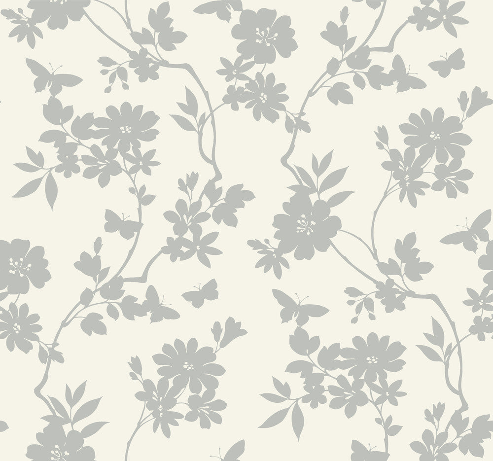 Flutter Vine White & Silver Wallpaper by Candice Olson Designer Candice Olson After 8 Covers about 60.8 square feet 27-in by 27-ft long roll Unpasted 25.25 - Swanky Fabrics -