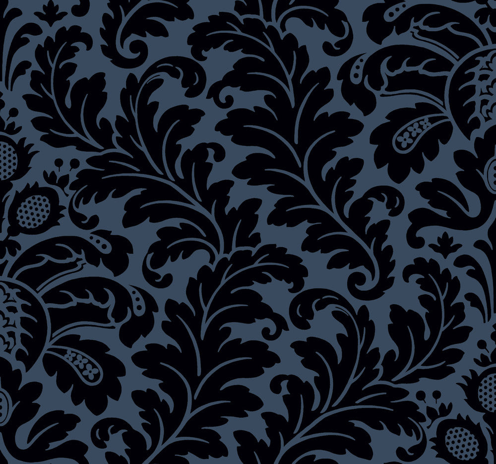 Modern Romance Navy Wallpaper by Candice Olson Designer Candice Olson After 8 Covers about 60.8 square feet 27-in by 27-ft long roll Unpasted 25.25 - Swanky Fabrics -
