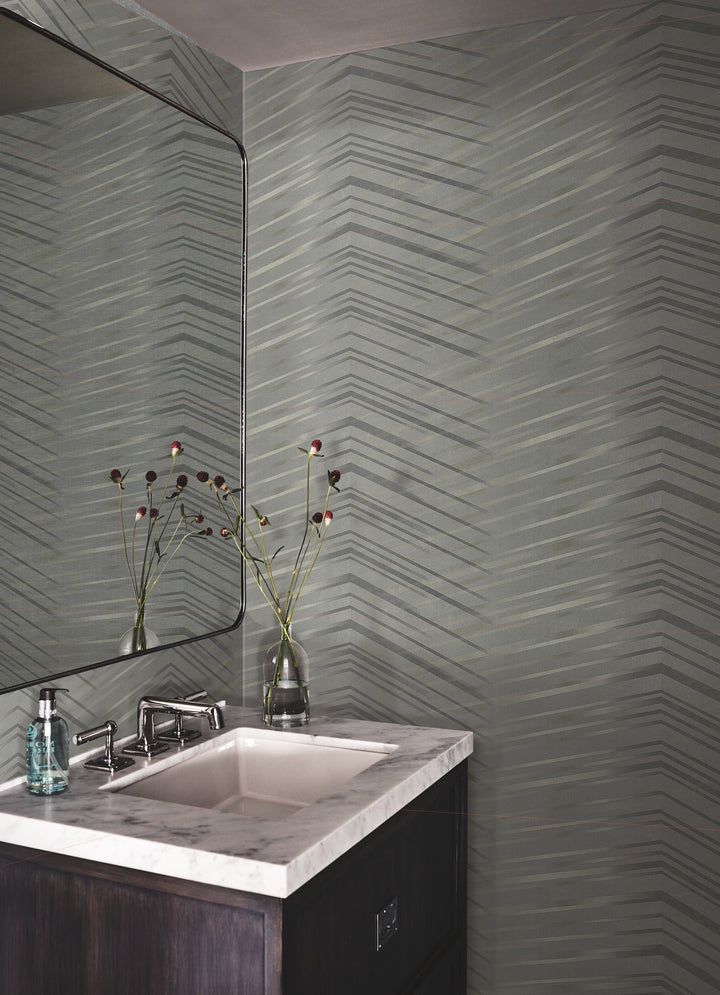 Glistening Chevron Charcoal Wallpaper by Candice Olson Designer