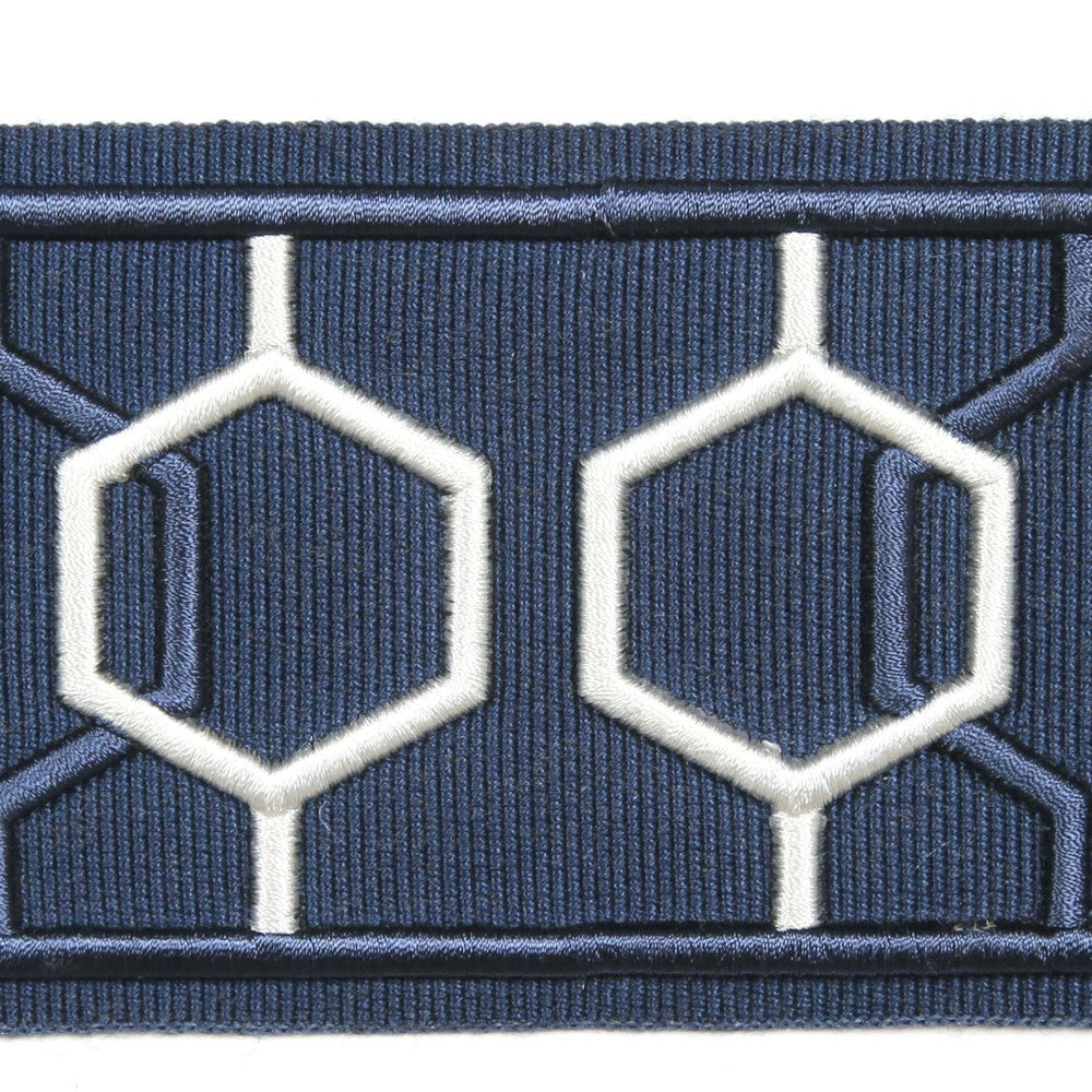 Dimensions Navy by Europatex Designer Fabric Crest & Dimensions 100% Polyester 2.90 inches - Swanky Fabrics -