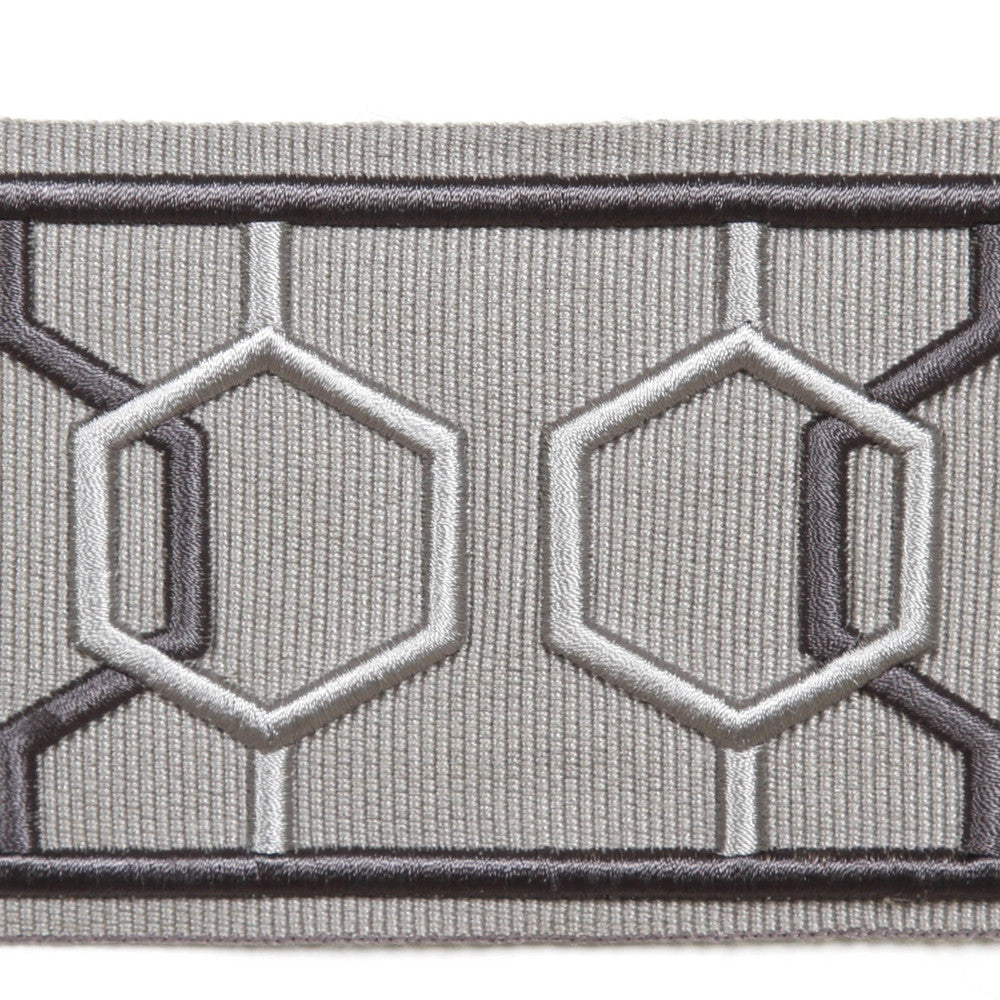 Dimensions Steel by Europatex Designer Fabric Crest & Dimensions 100% Polyester 2.90 inches - Swanky Fabrics -