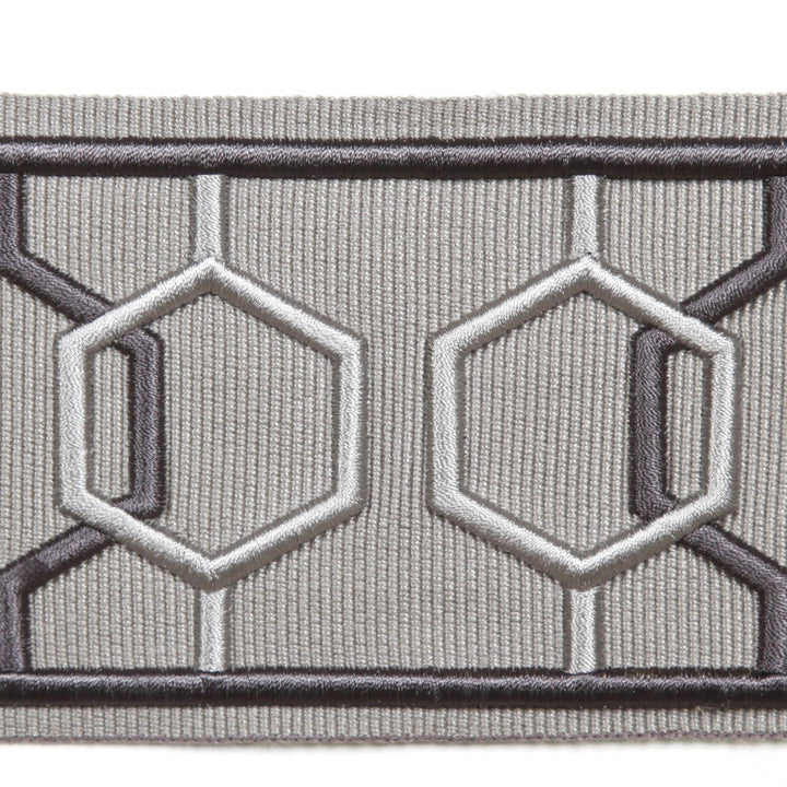 Dimensions Steel by Europatex Designer Fabric Crest & Dimensions 100% Polyester 2.90 inches - Swanky Fabrics -