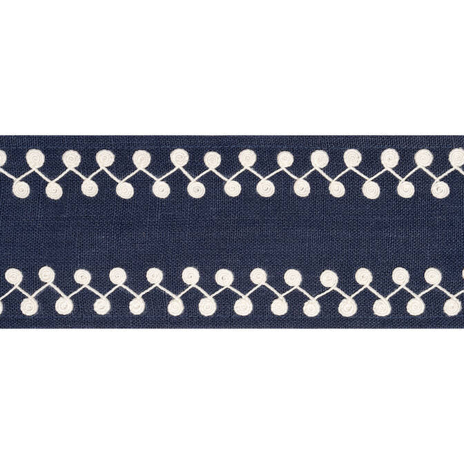 Perla Tape Navy E12228 by Thibaut Fabric Thibaut Fabric Perla Tape Navy E12228Fabric Tapes & Trims Volume 3 63% Linen, 34% Viscose, 3% Spun Poly INDIA </p><p>Repeat: V: 0.5 3.375 - Fabric Carolina -