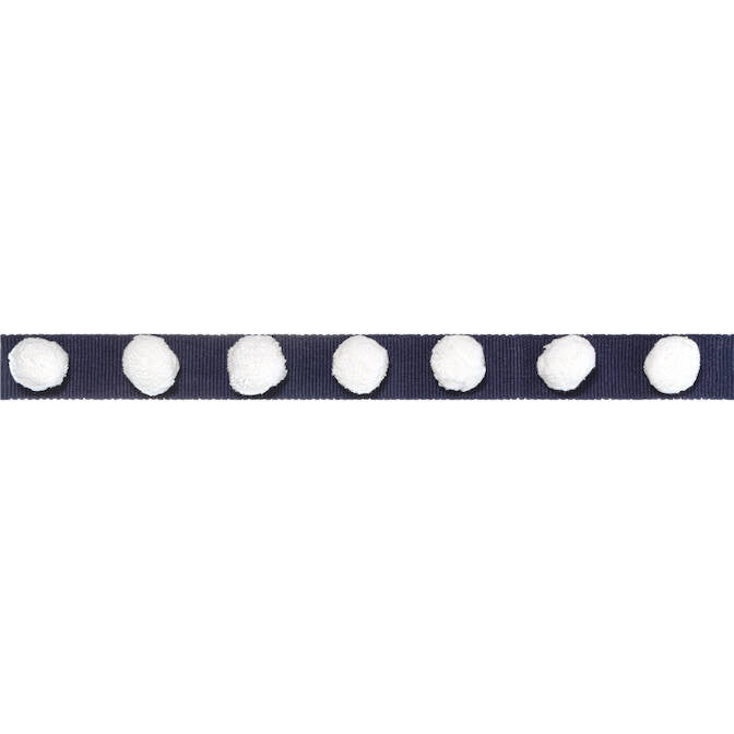 Pom Pom Tape Navy E12251 by Thibaut Fabric Thibaut Fabric Pom Pom Tape Navy E12251Fabric Tapes & Trims Volume 3 100% Cotton INDIA </p><p>Repeat: V: 2 1.25 - Fabric Carolina -