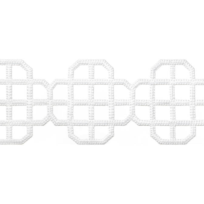 Fret Applique Snow White E12262 by Thibaut Fabric Thibaut Fabric Fret Applique Snow White E12262Fabric Tapes & Trims Volume 3 100% Polyester INDIA </p><p>Repeat: V: 3.25 3.5 - Fabric Carolina -
