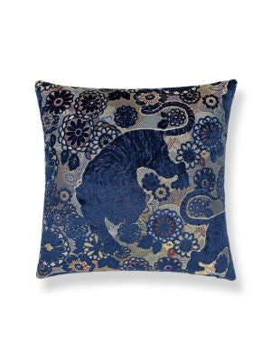 Siberian Tiger Pillow 22 X 22 - Sapphire Flame EASIBERPILL0002 by Scalamandre Designer Pillows PILE: 100% VISCOSE, 28% MAKO COTTON, 30% VISCOSE, 42% POLYESTER U.S.A. Horizontal: and Vertical: 0 - Swanky Fabrics -