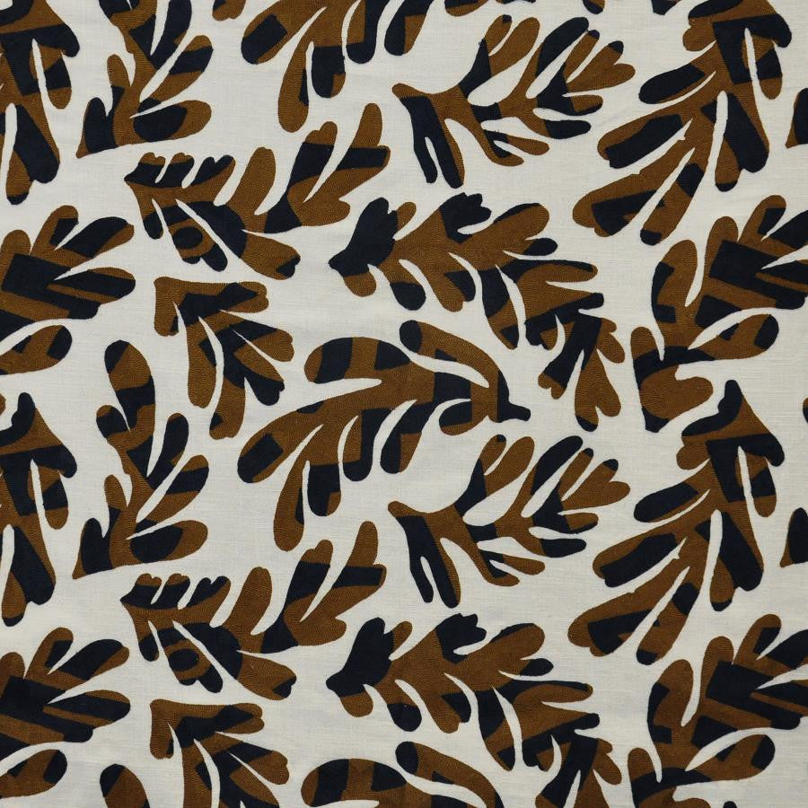 Elkhorn # 304 Chestnut by Maxwell Designer Fabric Color Theory-Vol.Vii Jungle Room BASE: 36% COTTON
30% PES
17% VISCOSE
17% LINEN EMB: SPUN POLYESTER INDIA V-15.2" H-25.4" 56" - Swanky Fabrics -