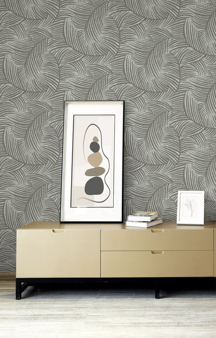 Zephyra Palms Cement EL20610 by Seabrook Designs Designer Wallpaper