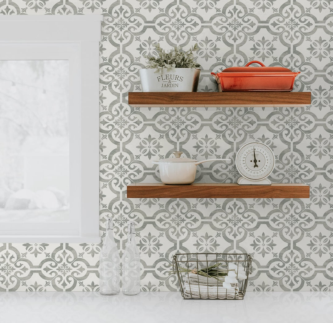 Encaustic Faux Tile Harbor Mist ET10010 by Etten Studios Designer Wallpaper