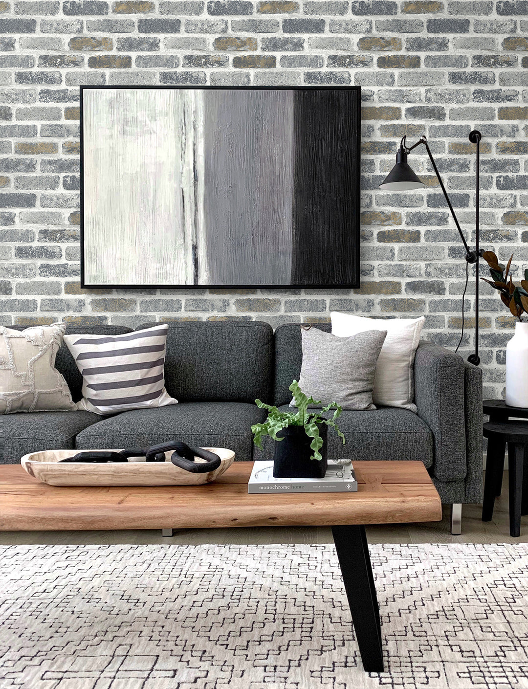 Vintage Faux Brick Steel Grey & Tan ET10105 by Etten Studios Designer Wallpaper
