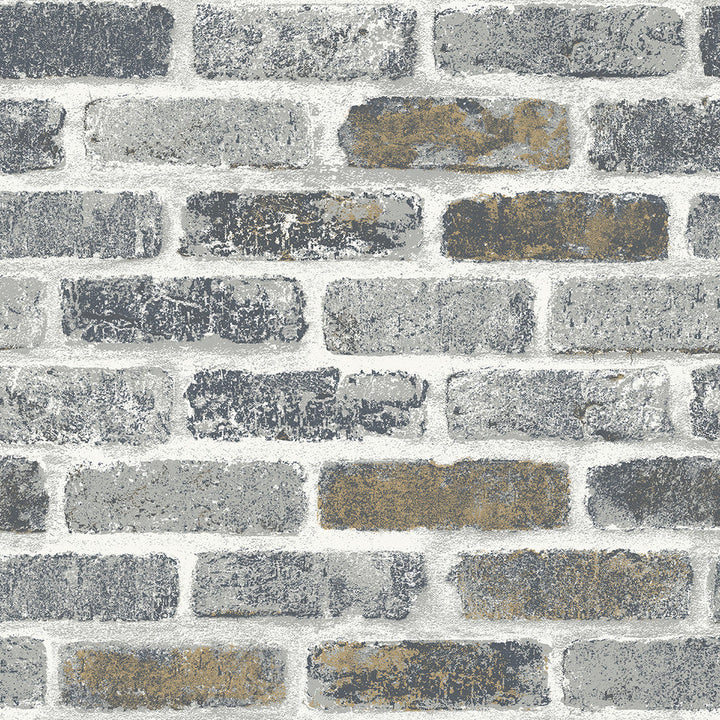 Vintage Faux Brick Steel Grey & Tan ET10105 by Etten Studios Designer Wallpaper