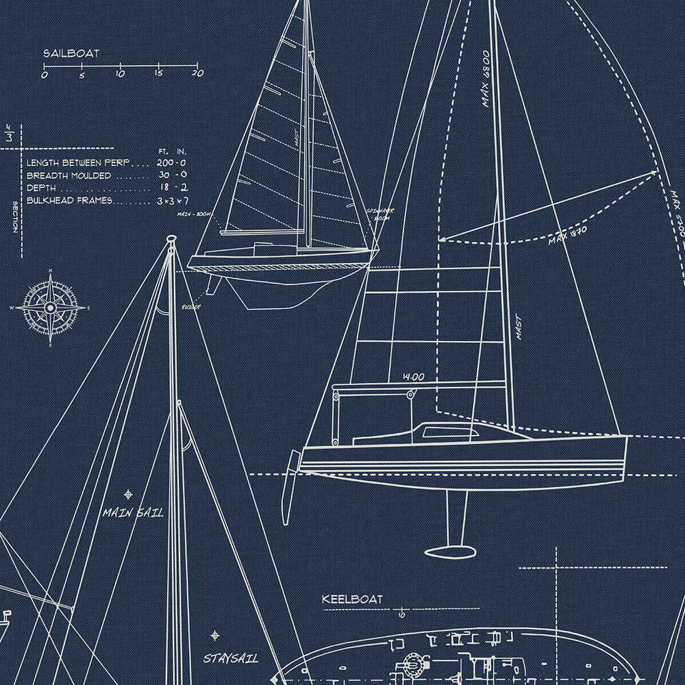 Sail Away Navy Blue ET10222 by Etten Studios Designer Wallpaper