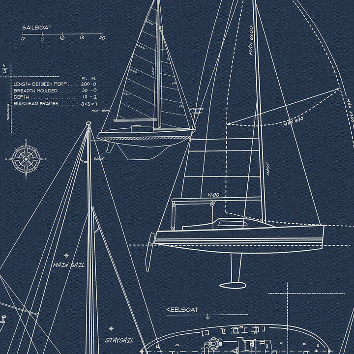 Sail Away Navy Blue ET10222 by Etten Studios Designer Wallpaper