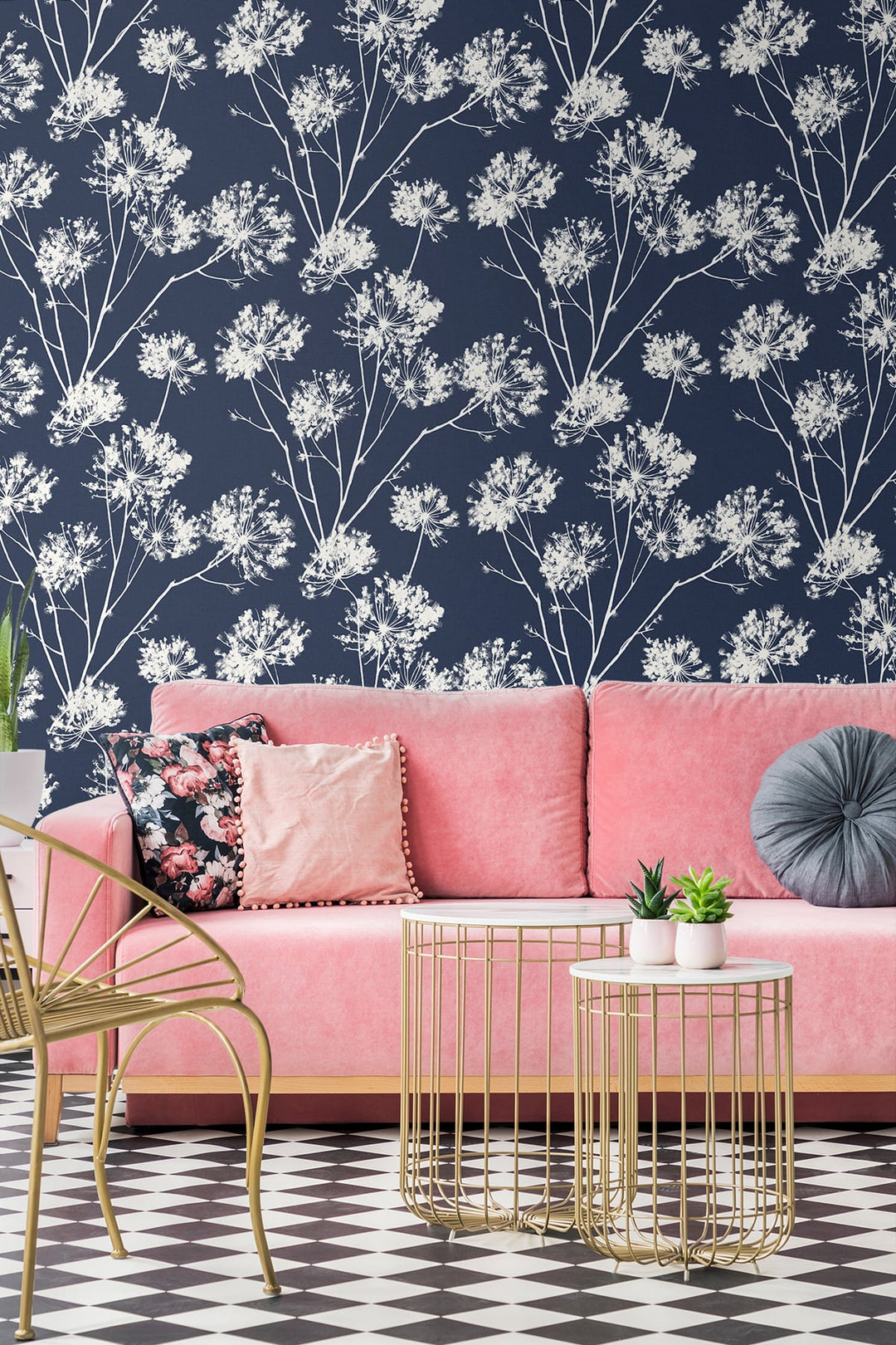 Dandelion Fields Navy Blue ET10412 by Etten Studios Designer Wallpaper