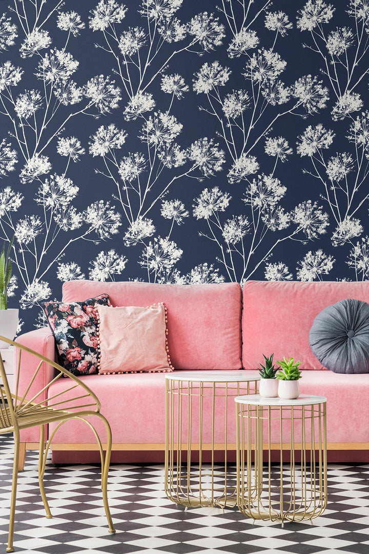 Dandelion Fields Navy Blue ET10412 by Etten Studios Designer Wallpaper