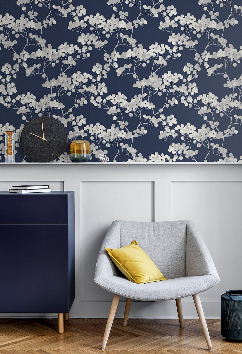 Bayberry Blossom Navy Blue ET10502 by Etten Studios Designer Wallpaper