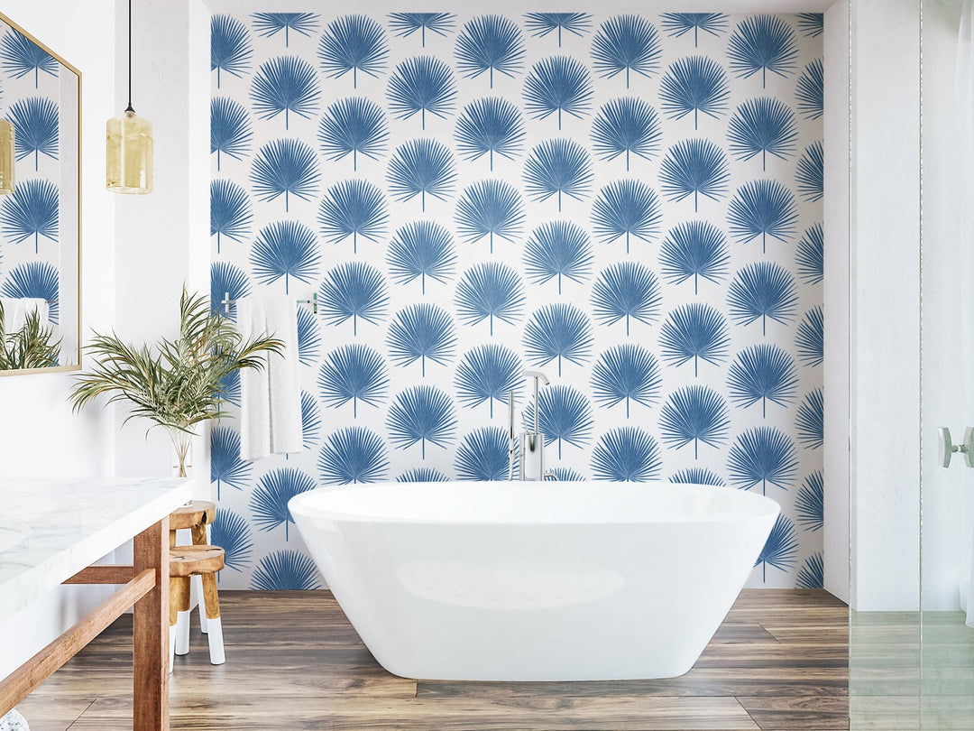 Palm Fronds Coastal Blue ET10602 by Etten Studios Designer Wallpaper