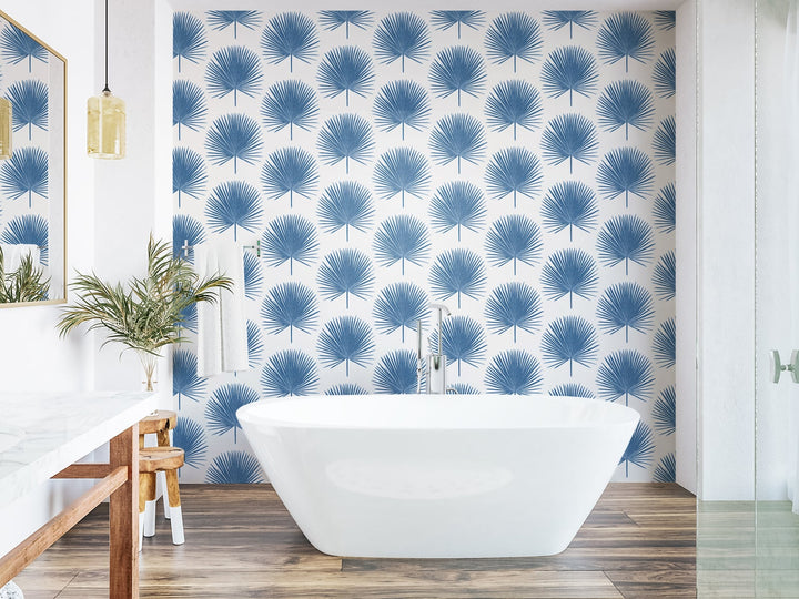 Palm Fronds Coastal Blue ET10602 by Etten Studios Designer Wallpaper