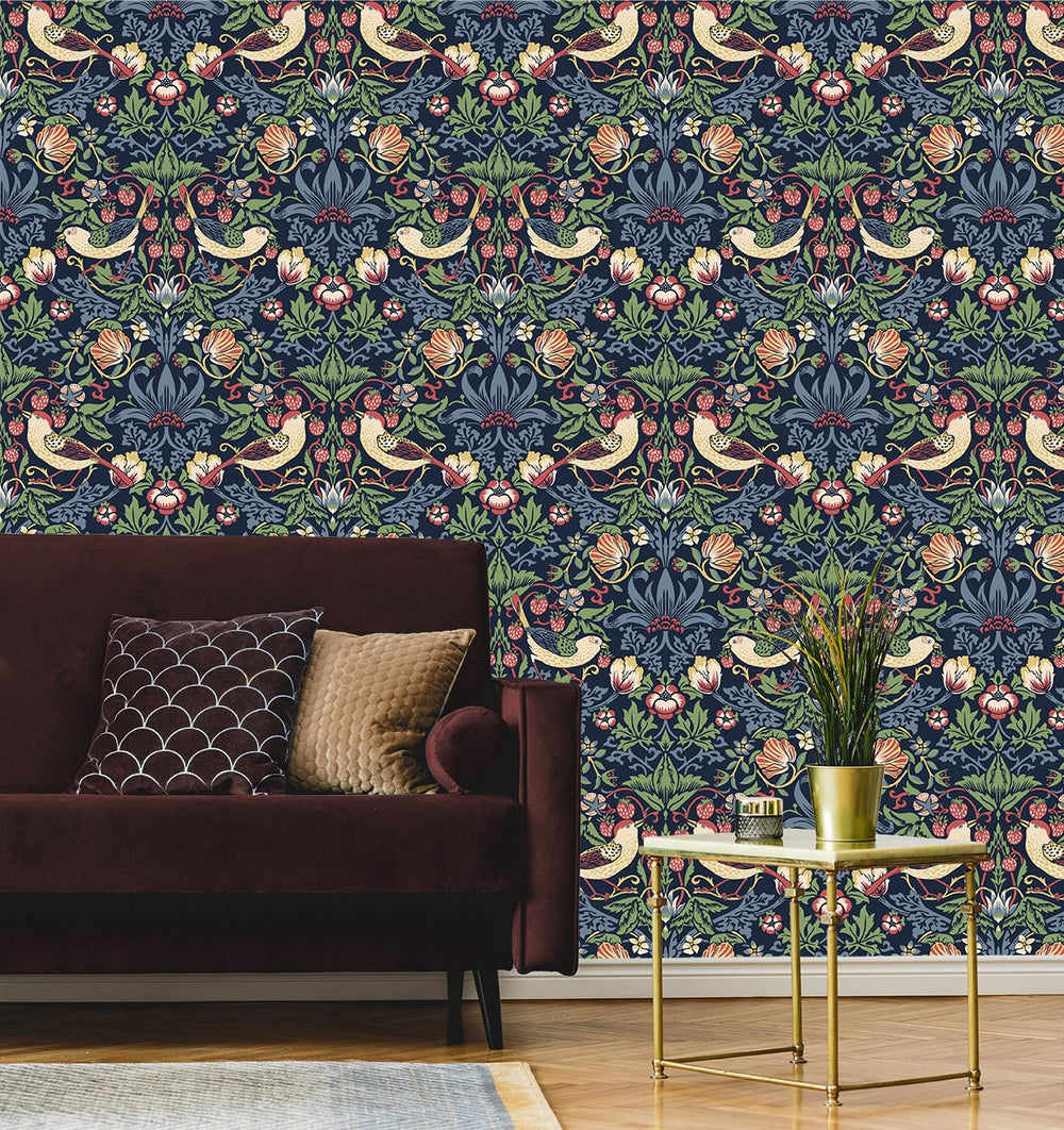 Fragaria Garden Midnight Blue ET11202 by Etten Studios Designer Wallpaper