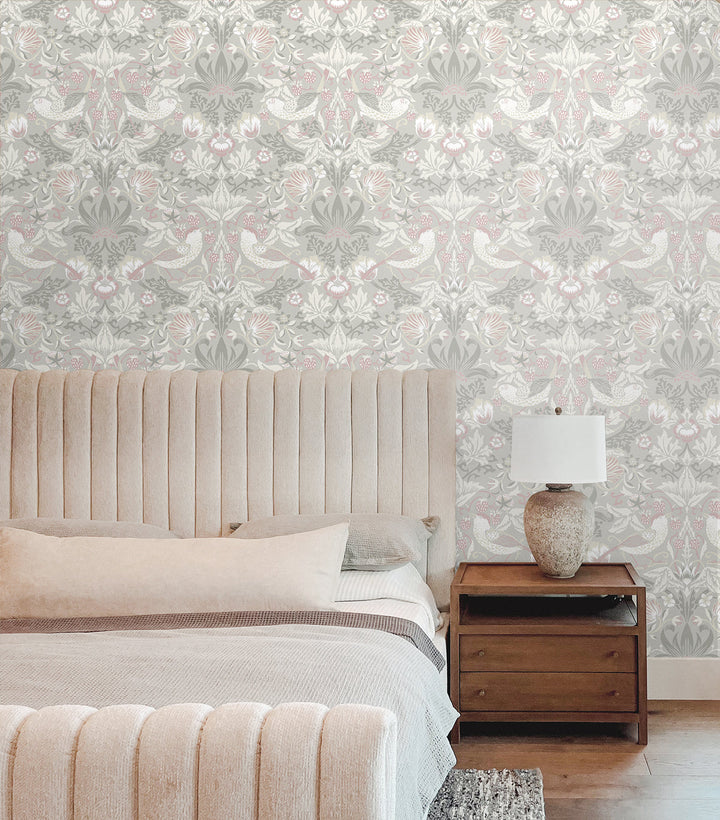 Fragaria Garden Light Grey & Rose Petal ET11208 by Etten Studios Designer Wallpaper