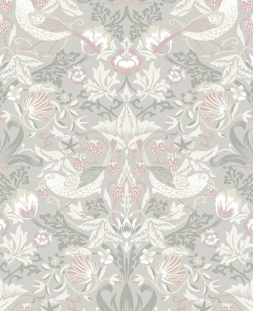Fragaria Garden Light Grey & Rose Petal ET11208 by Etten Studios Designer Wallpaper