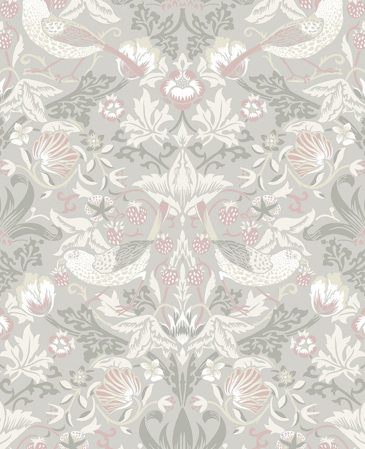 Fragaria Garden Light Grey & Rose Petal ET11208 by Etten Studios Designer Wallpaper