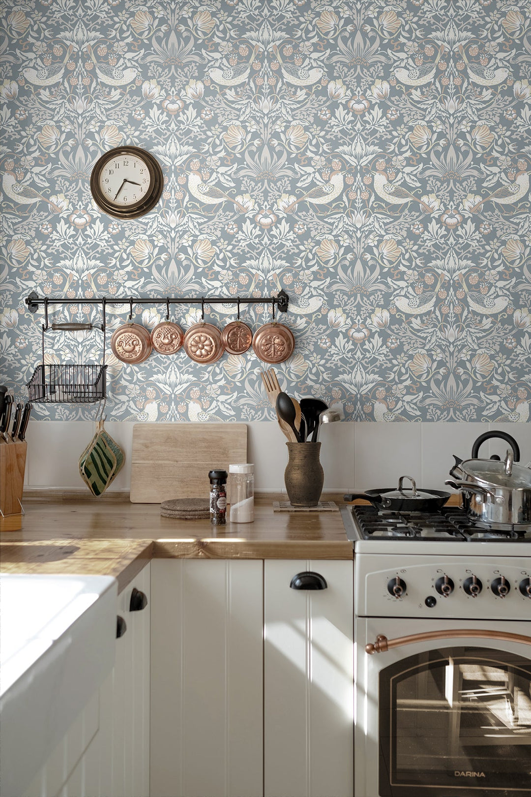 Fragaria Garden Blue Mist & Blush ET11222 by Etten Studios Designer Wallpaper