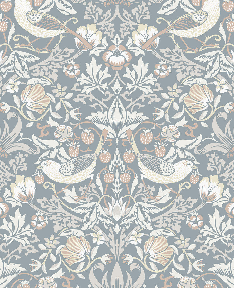 Fragaria Garden Blue Mist & Blush ET11222 by Etten Studios Designer Wallpaper