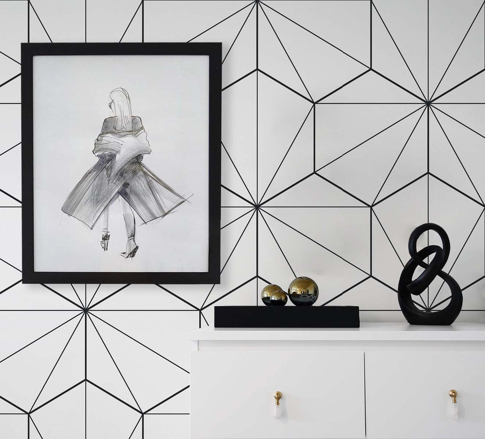 Hedron Geometric Ebony & Eggshell ET11300 by Etten Studios Designer Wallpaper