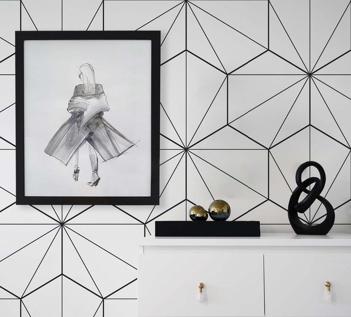 Hedron Geometric Ebony & Eggshell ET11300 by Etten Studios Designer Wallpaper