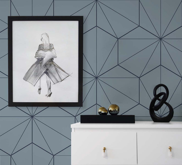 Hedron Geometric Pastel Blue & Midnight ET11302 by Etten Studios Designer Wallpaper