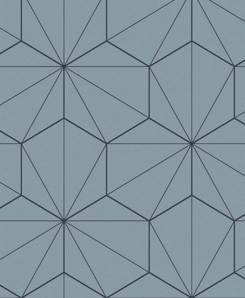 Hedron Geometric Pastel Blue & Midnight ET11302 by Etten Studios Designer Wallpaper