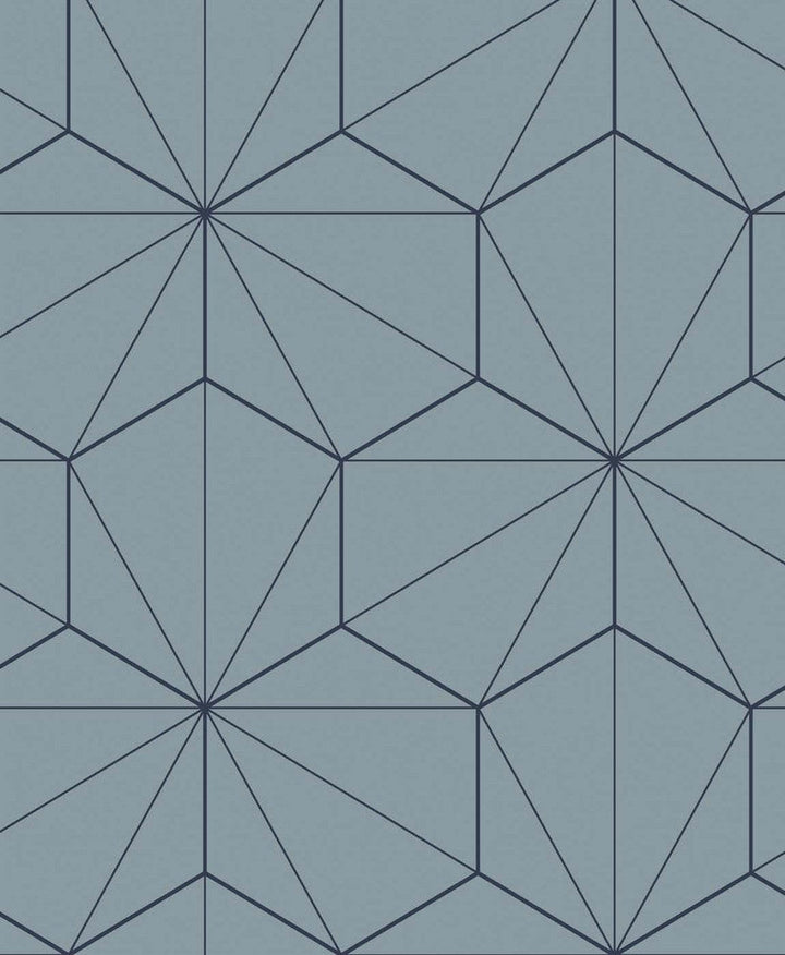 Hedron Geometric Pastel Blue & Midnight ET11302 by Etten Studios Designer Wallpaper