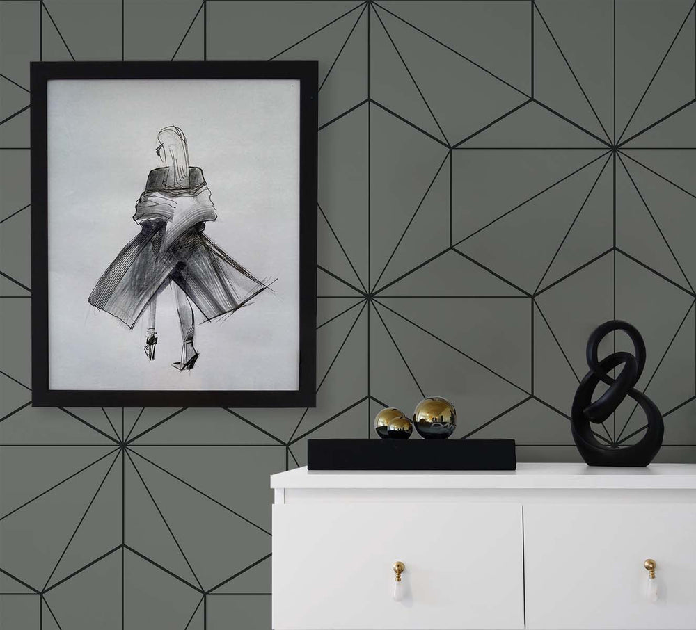 Hedron Geometric Pavestone & Ebony ET11305 by Etten Studios Designer Wallpaper