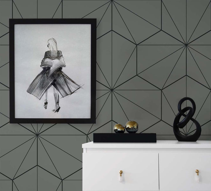 Hedron Geometric Pavestone & Ebony ET11305 by Etten Studios Designer Wallpaper
