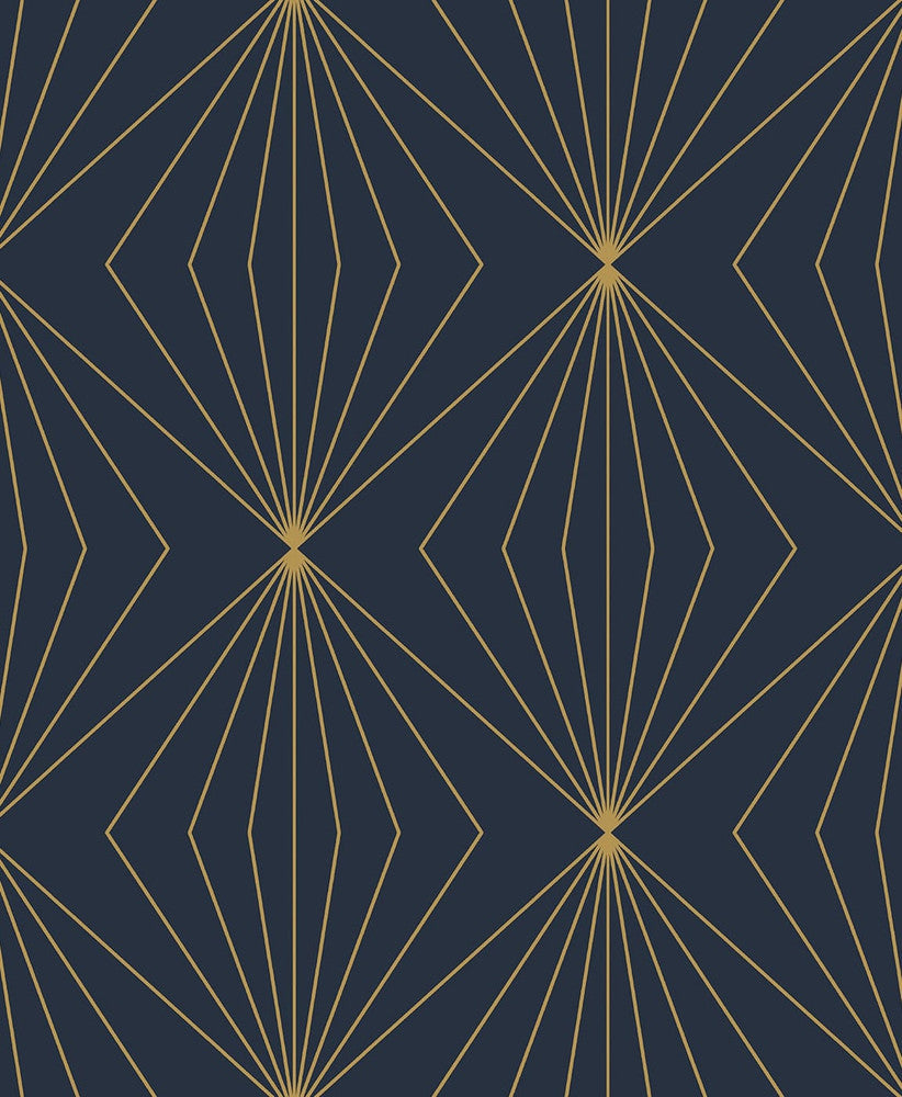 Diamond Vector Navy Blue & Metallic Gold ET11502 by Etten Studios Designer Wallpaper