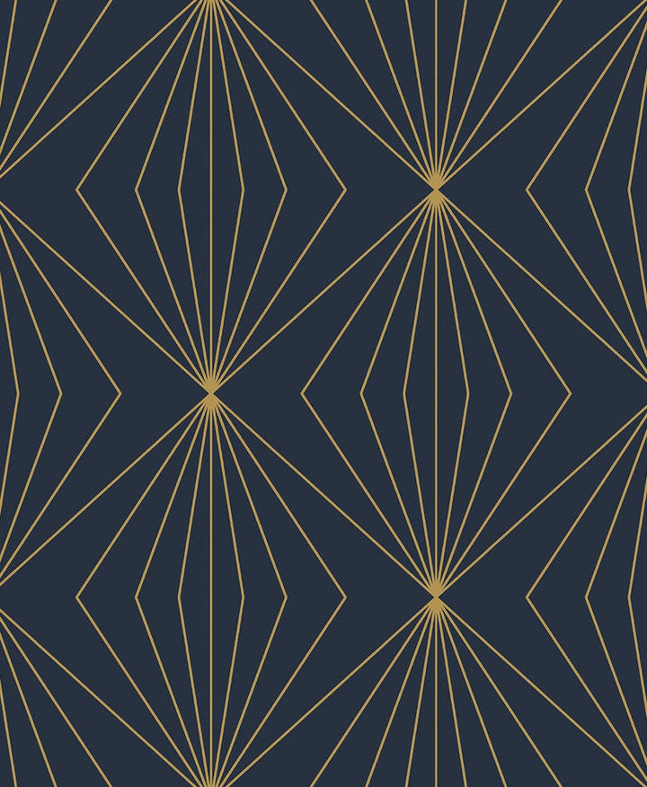Diamond Vector Navy Blue & Metallic Gold ET11502 by Etten Studios Designer Wallpaper