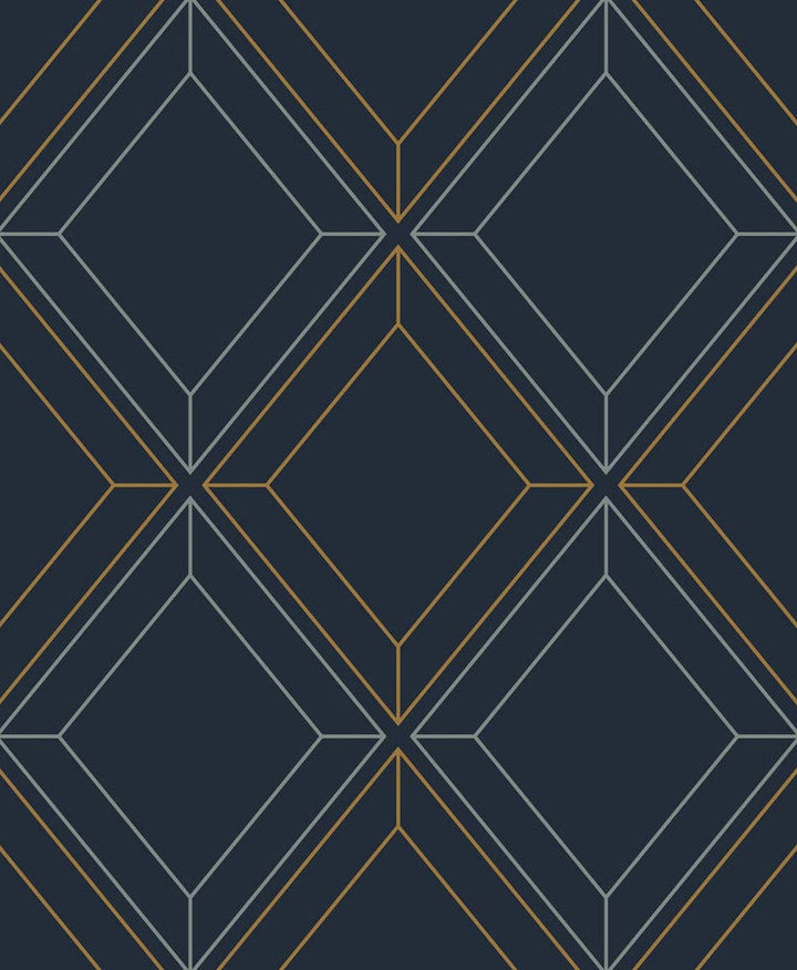Linework Gem Midnight Blue & Metallic Gold ET11602 by Etten Studios Designer Wallpaper