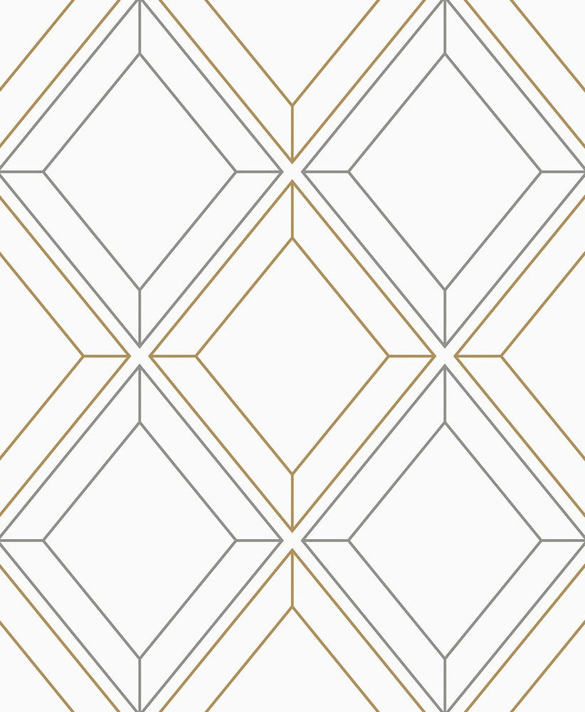 Linework Gem Metallic Silver & Gold ET11608 by Etten Studios Designer Wallpaper