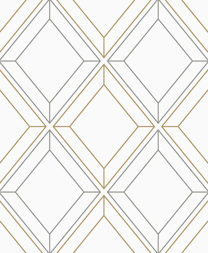 Linework Gem Metallic Silver & Gold ET11608 by Etten Studios Designer Wallpaper