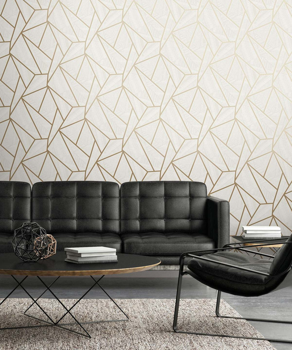Metro Vector Metallic Gold & Morning Fog ET11706 by Etten Studios Designer Wallpaper