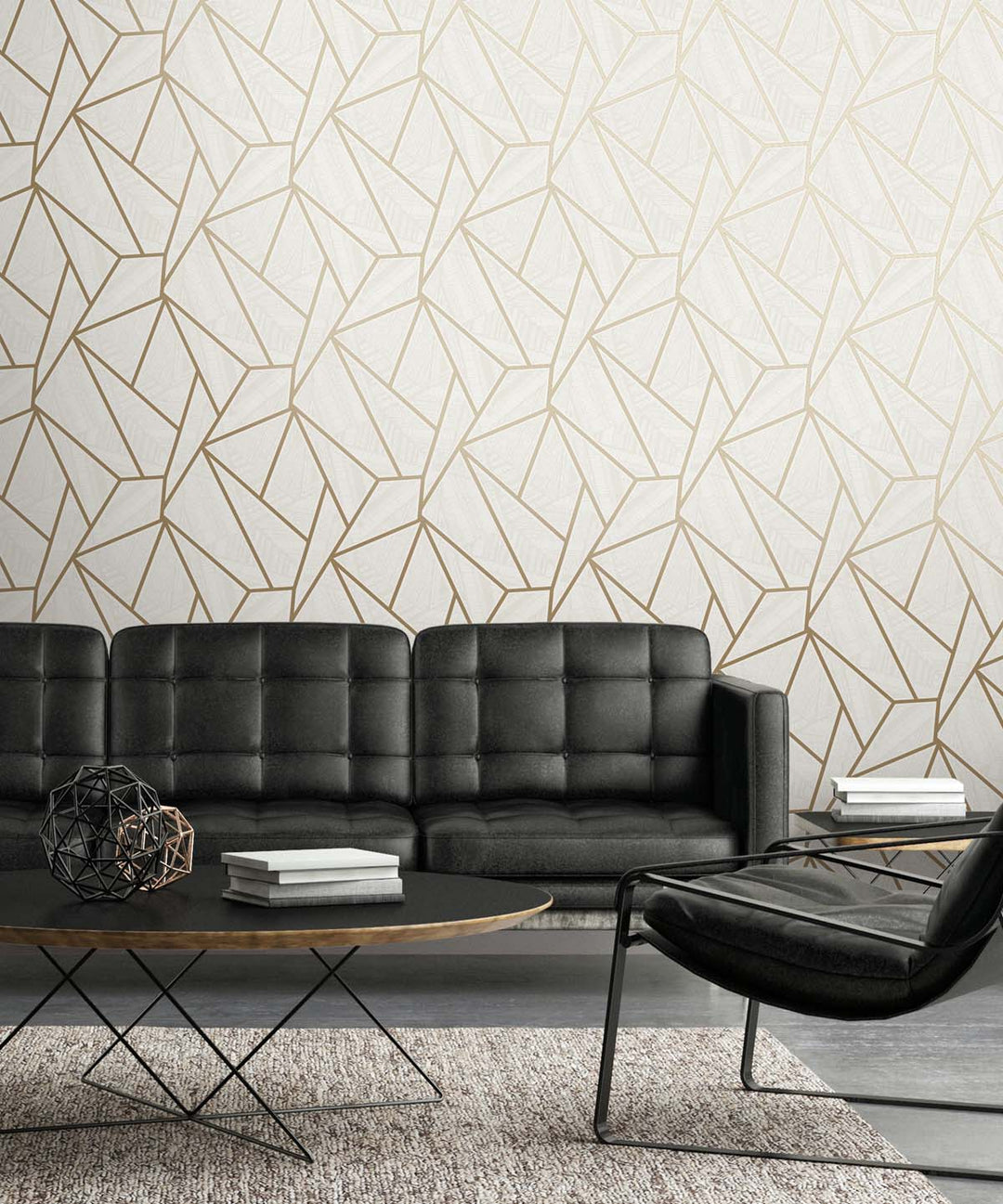 Metro Vector Metallic Gold & Morning Fog ET11706 by Etten Studios Designer Wallpaper